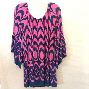 Flowy tiedye navy and pink tunic dress size Large